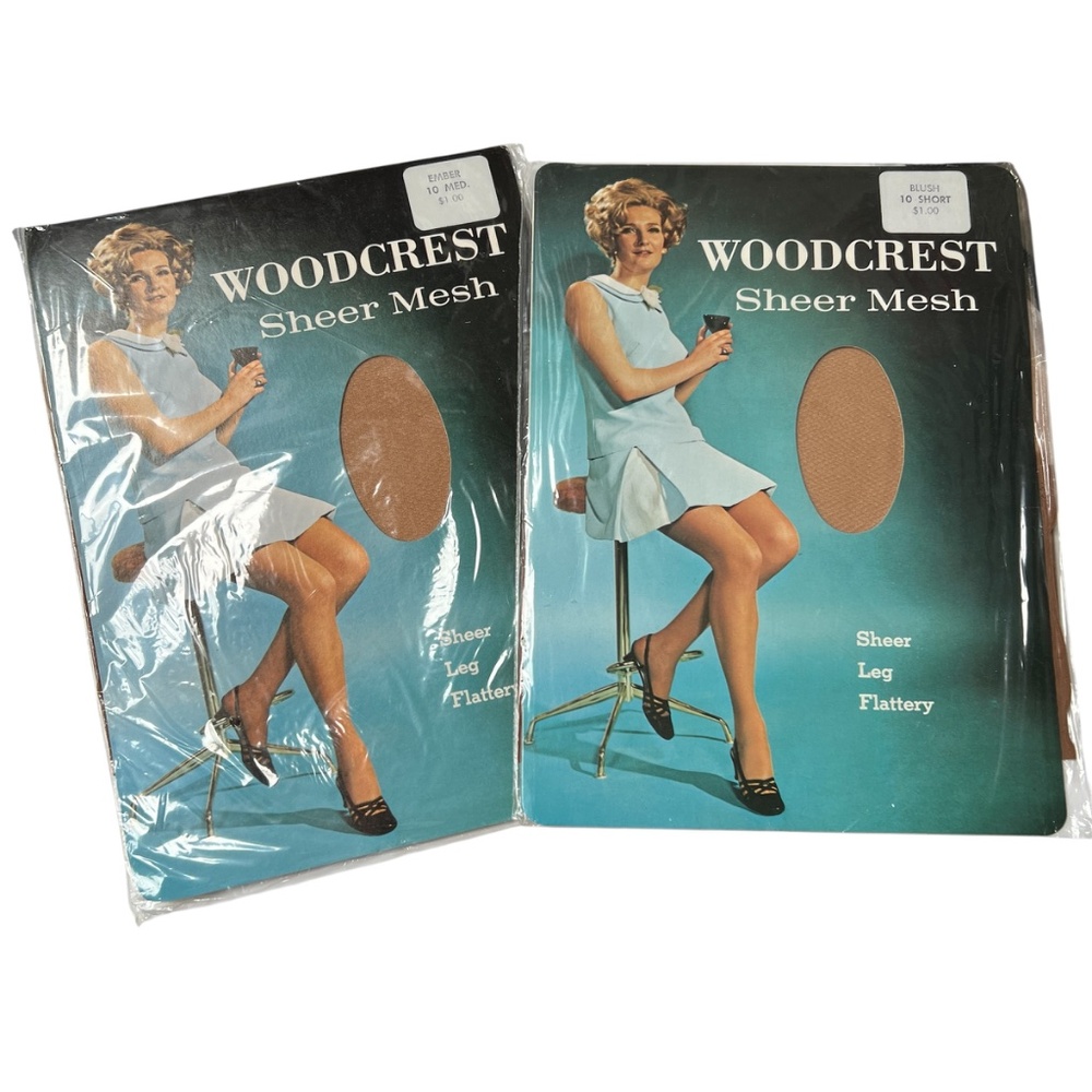 2 Pair Woodcrest Stockings Size Medium - 10 - Hosiery Blush Vintage NOS Nylons